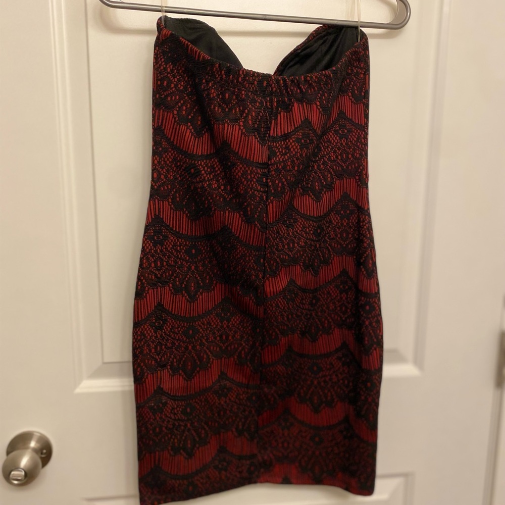 Red and Black Strapless Mini Dress
